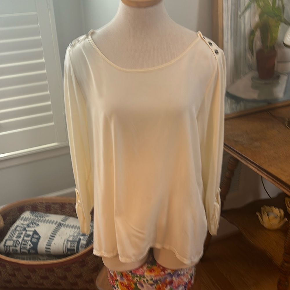 J Jill button shoulder top with roll up sleeves